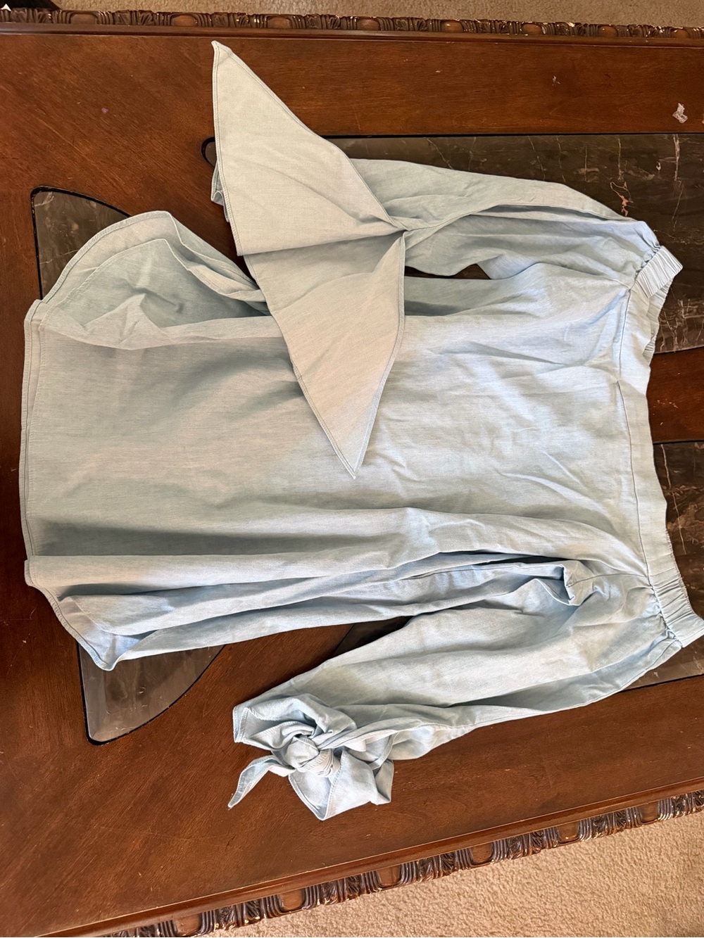 Tibi Pale Blue Elastic-Waist Top
